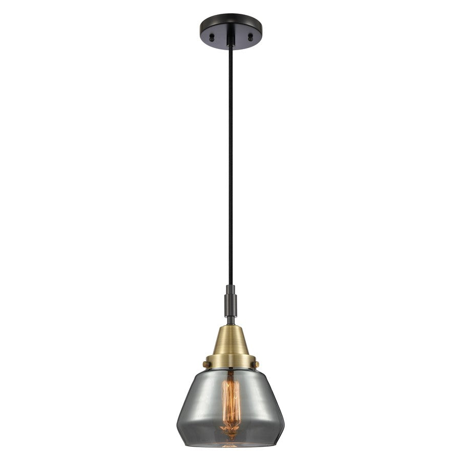 Innovations Caden Fulton 7" Cord Mini Pendant, BKBS/Smoke - 447-1P-BAB-G173