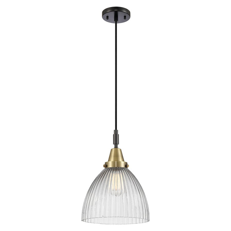 Innovations Caden Seneca Falls 10" Cord Mini Pendant, BKBS/CL - 447-1P-BAB-G222