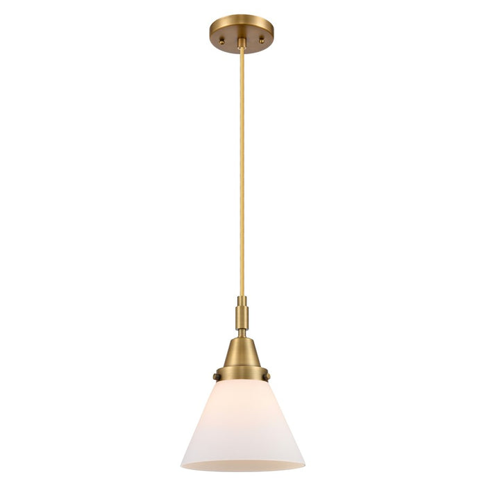 Innovations Caden Cone 8" Cord Mini Pendant, Brushed Brass/White - 447-1P-BB-G41