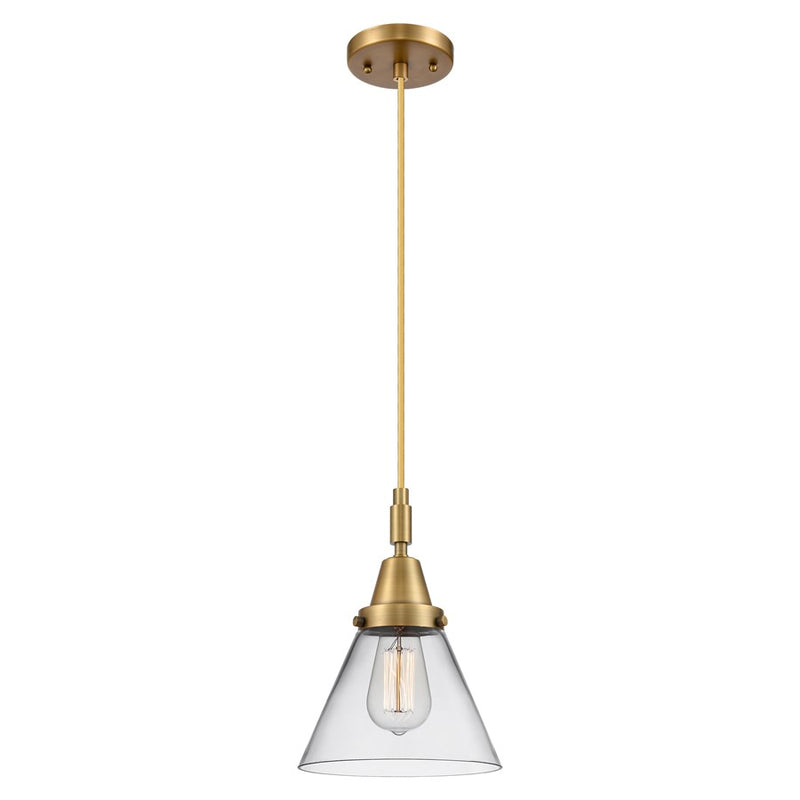 Innovations Caden Cone 8" Cord Mini Pendant, Brushed Brass/Clear - 447-1P-BB-G42