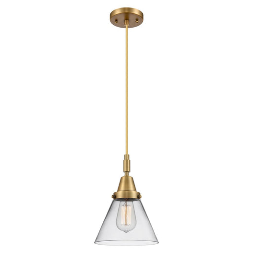Innovations Caden Cone 8" Cord Mini Pendant, Brushed Brass/Clear - 447-1P-BB-G42