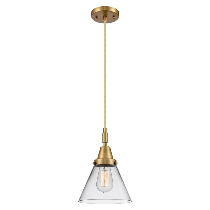 Innovations Caden Cone 8" Cord Mini Pendant, Brushed Brass/Clear - 447-1P-BB-G42