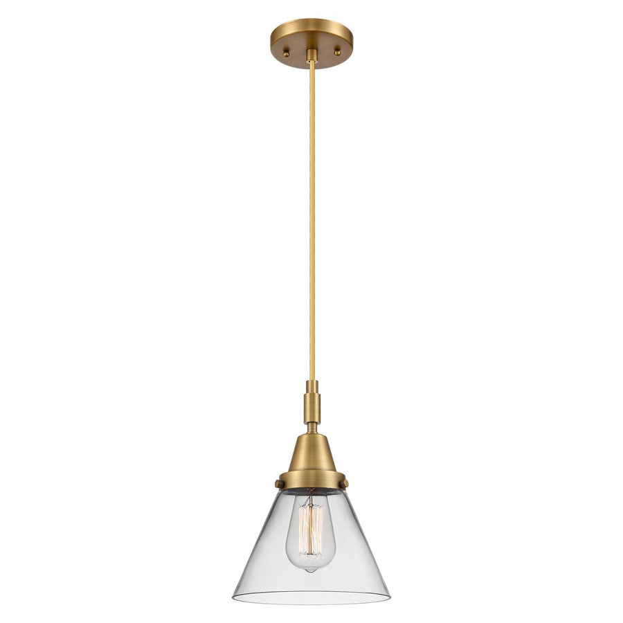 Innovations Caden Cone 8" Cord Mini Pendant, Brushed Brass/Clear - 447-1P-BB-G42