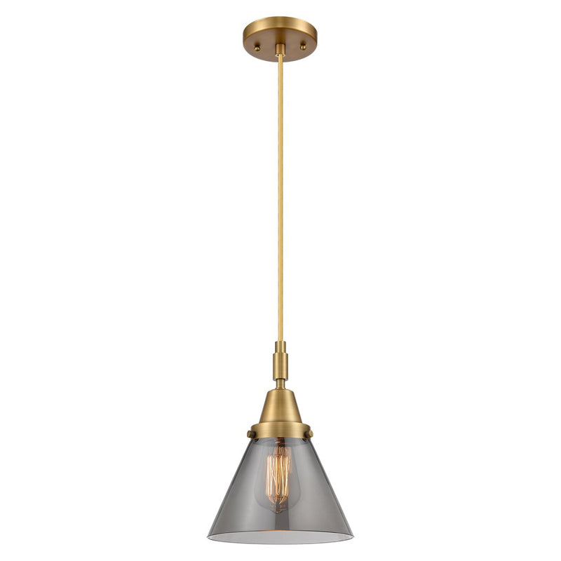Innovations Caden Cone 8" Cord Mini Pendant, Brushed Brass/Smoke - 447-1P-BB-G43