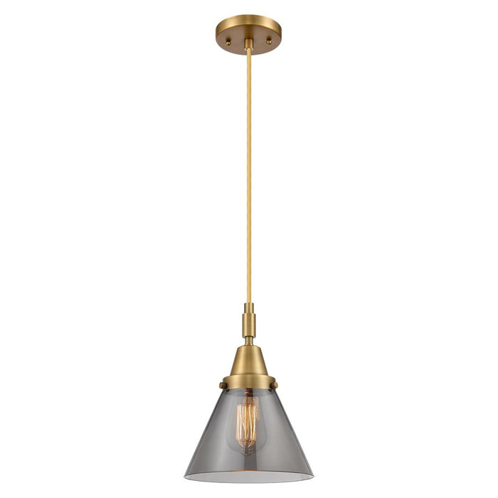 Innovations Caden Cone 8" Cord Mini Pendant, Brushed Brass/Smoke - 447-1P-BB-G43