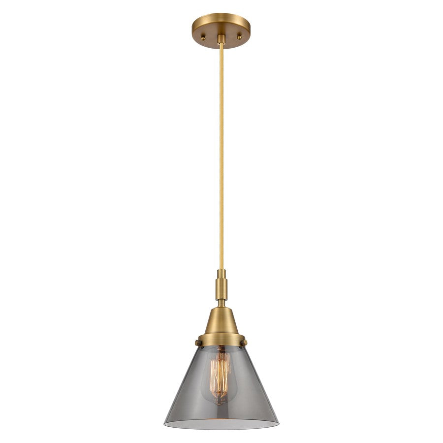 Innovations Caden Cone 8" Cord Mini Pendant, Brushed Brass/Smoke - 447-1P-BB-G43