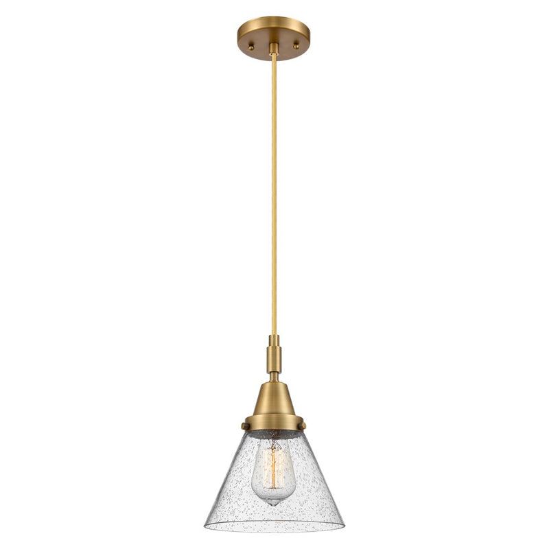 Innovations Caden Cone 8" Cord Mini Pendant, Brushed Brass/Seedy - 447-1P-BB-G44