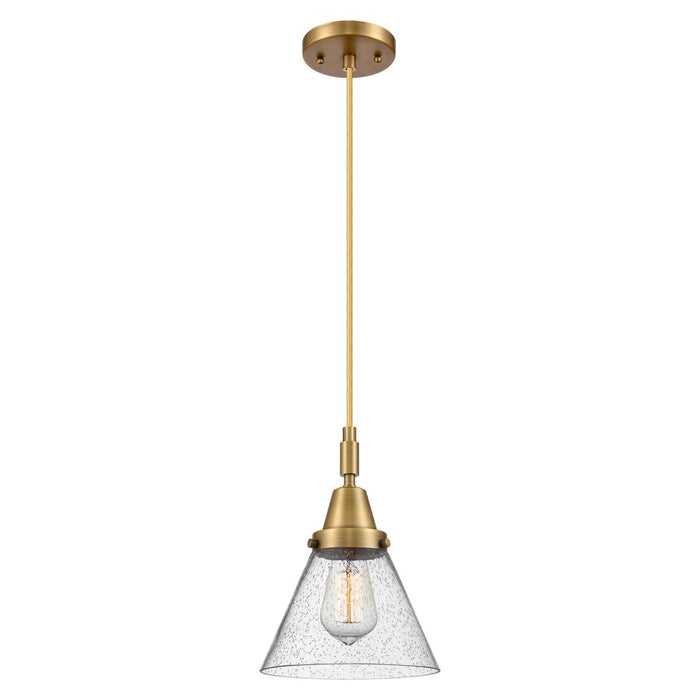 Innovations Caden Cone 8" Cord Mini Pendant, Brushed Brass/Seedy - 447-1P-BB-G44
