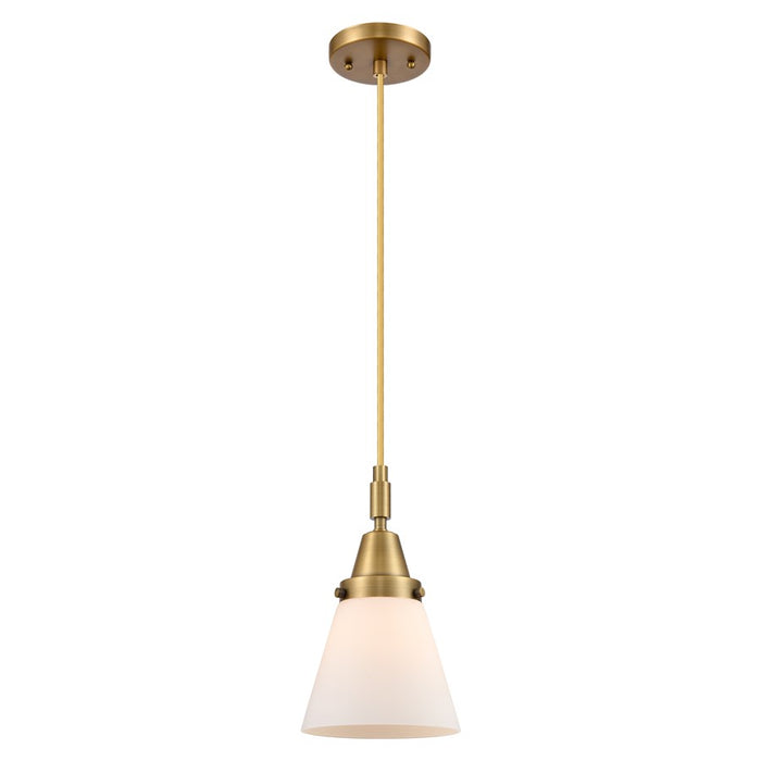 Innovations Caden Cone 6" Cord Mini Pendant, Brushed Brass/White - 447-1P-BB-G61