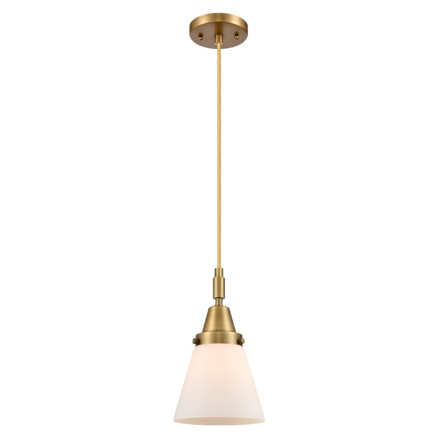Innovations Caden Cone 6" Cord Mini Pendant, Brushed Brass/White - 447-1P-BB-G61