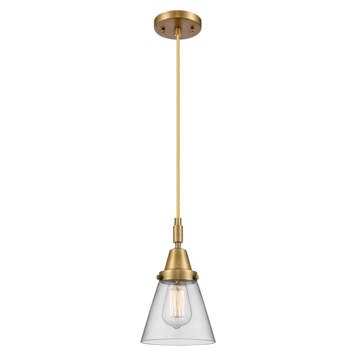Innovations Caden Cone 6" Cord Mini Pendant, Brushed Brass/Clear - 447-1P-BB-G62