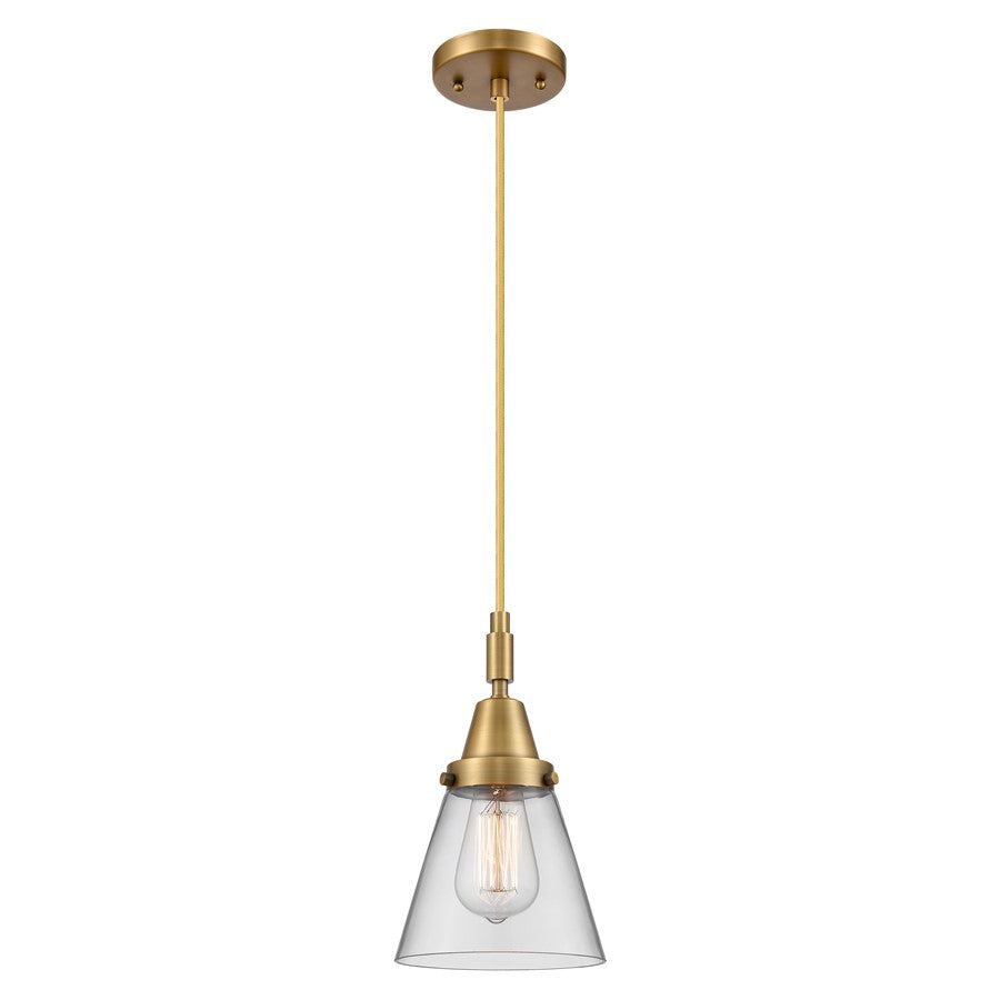 Innovations Caden Cone 6" Cord Mini Pendant, Brushed Brass/Clear - 447-1P-BB-G62