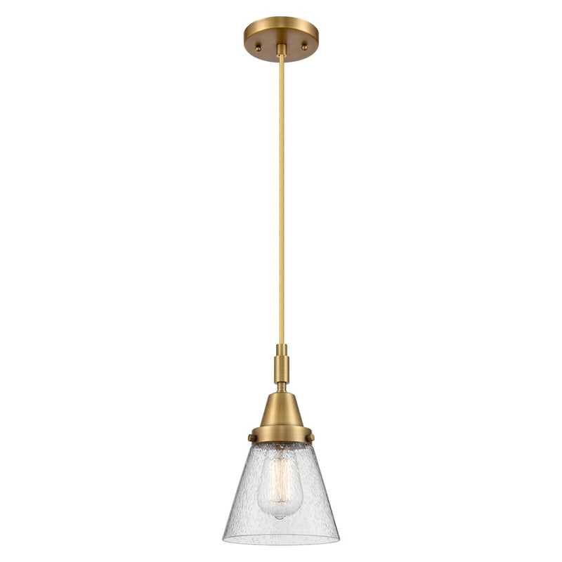 Innovations Caden Cone 6" Cord Mini Pendant, Brushed Brass/Seedy - 447-1P-BB-G64