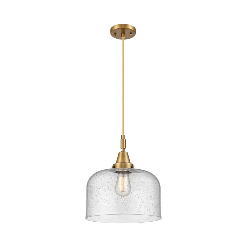 Innovations Bell 12in 1-Light Mini Pendant | Brushed Brass and Seedy Glass | Kitchen Island & Dining Room | 12 x 12 x 14 in | Model 447-1P-BB-G74-L