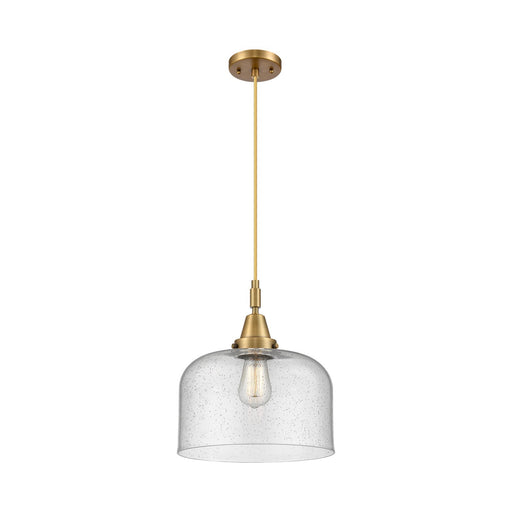 Innovations Bell 12in 1-Light Mini Pendant | Brushed Brass and Seedy Glass | Kitchen Island & Dining Room | 12 x 12 x 14 in | Model 447-1P-BB-G74-L