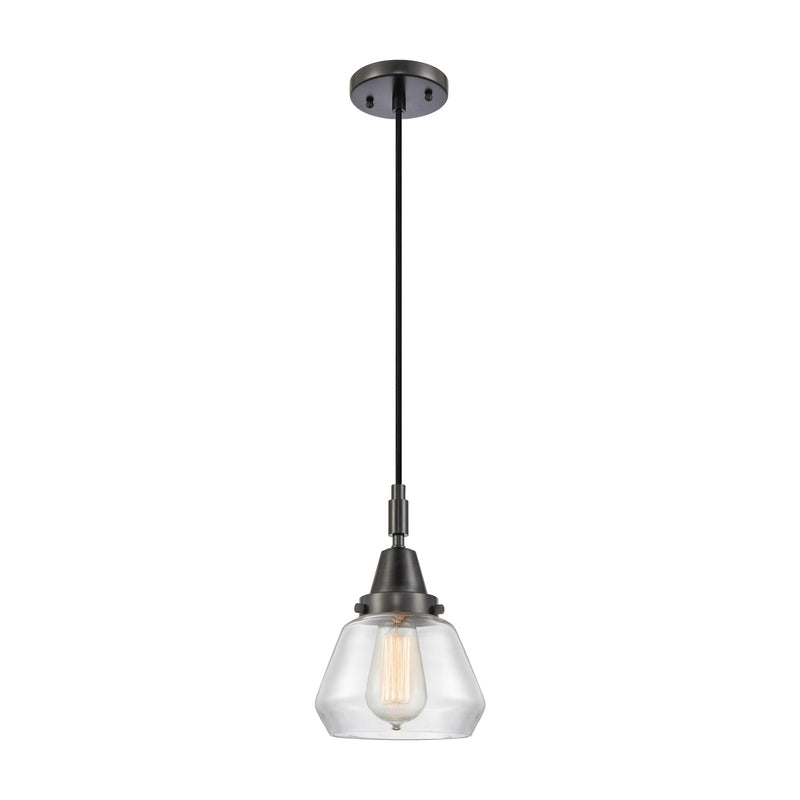 Innovations Fulton 7in 1-Light Mini Pendant | Matte Black and Clear Glass | Kitchen Island & Dining Room | 7 x 7 x 10 in | Model 447-1P-BK-G172