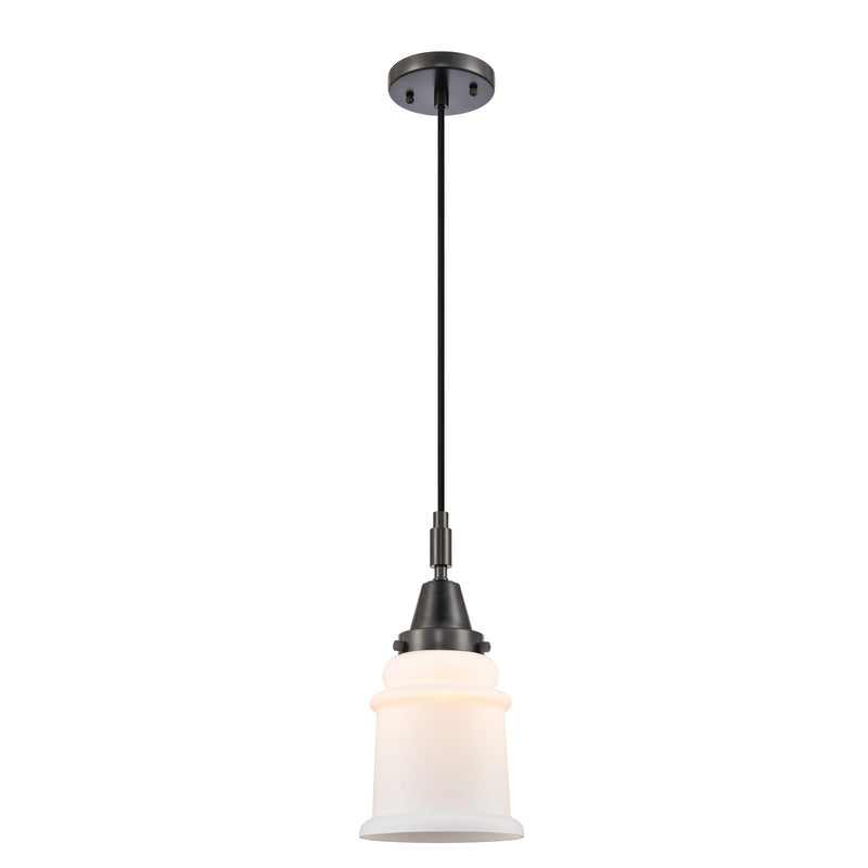 Innovations Canton 6in 1-Light Mini Pendant | Matte Black and Matte White Glass | Kitchen Island & Dining Room | 6 x 6 x 11 in | Model 447-1P-BK-G181