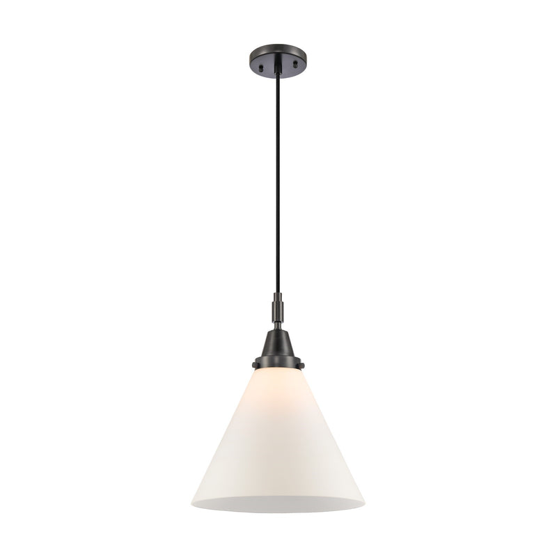 Innovations Cone 12in 1-Light Mini Pendant | Industrial Matte Black and Matte White Glass | Kitchen Island & Dining Room | Model 447-1P-BK-G41-L