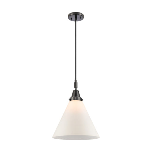 Innovations Cone 12in 1-Light Mini Pendant | Industrial Matte Black and Matte White Glass | Kitchen Island & Dining Room | Model 447-1P-BK-G41-L