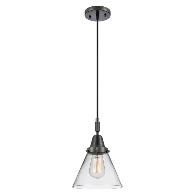 Innovations Caden Cone 1Lt 8" Cord Mini Pendant, Black/Clear - 447-1P-BK-G42