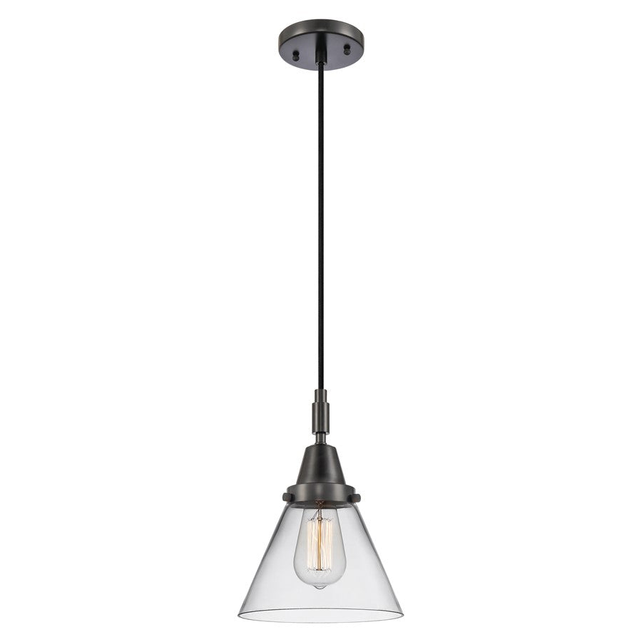 Innovations Caden Cone 1Lt 8" Cord Mini Pendant, Black/Clear - 447-1P-BK-G42