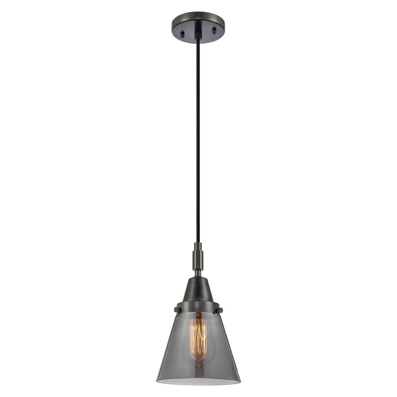 Innovations Caden Cone 1Lt 6" Cord Mini Pendant, Black/Smoke - 447-1P-BK-G63