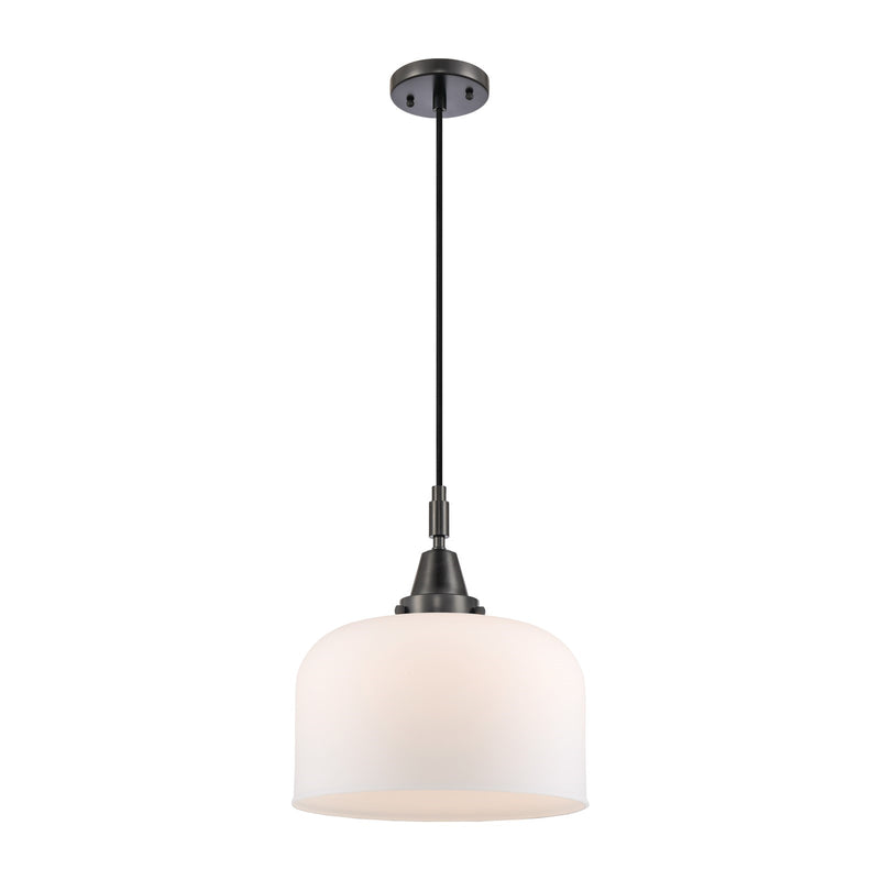 Innovations Bell 12in 1-Light Mini Pendant | Industrial Matte Black and Matte White Glass | Kitchen Island & Dining Room | Model 447-1P-BK-G71-L