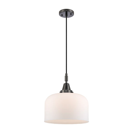 Innovations Bell 12in 1-Light Mini Pendant | Industrial Matte Black and Matte White Glass | Kitchen Island & Dining Room | Model 447-1P-BK-G71-L