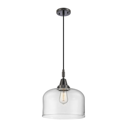 Innovations Bell 12in 1-Light Mini Pendant | Industrial Matte Black and Clear Glass | Kitchen Island & Dining Room | Model 447-1P-BK-G72-L
