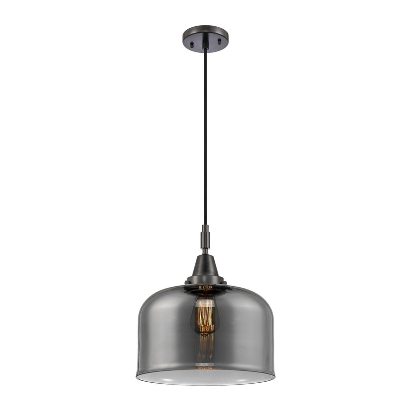 Innovations Bell 12in 1-Light Mini Pendant | Industrial Matte Black and Light Smoke Glass | Kitchen Island & Dining Room | Model 447-1P-BK-G73-L