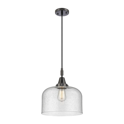 Innovations Bell 12in 1-Light Mini Pendant | Industrial Matte Black and Seedy Glass | Kitchen Island & Dining Room | Model 447-1P-BK-G74-L