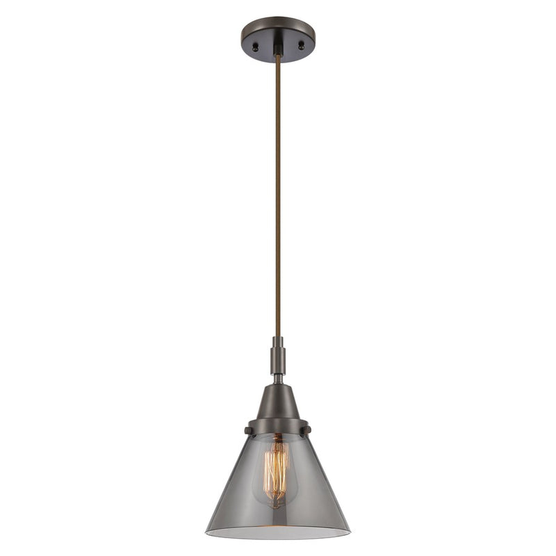 Innovations Caden Cone 1Lt 8" Cord Mini Pendant, Bronze/Smoke - 447-1P-OB-G43