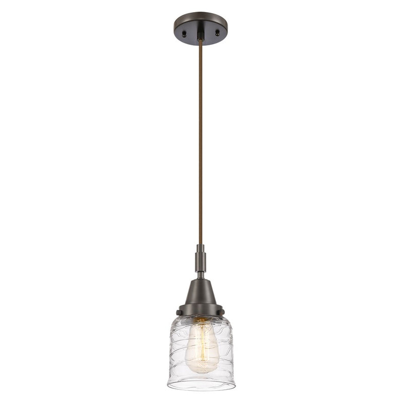 Innovations Caden Bell 5" Cord Mini Pendant, Bronze/Clear Deco - 447-1P-OB-G513
