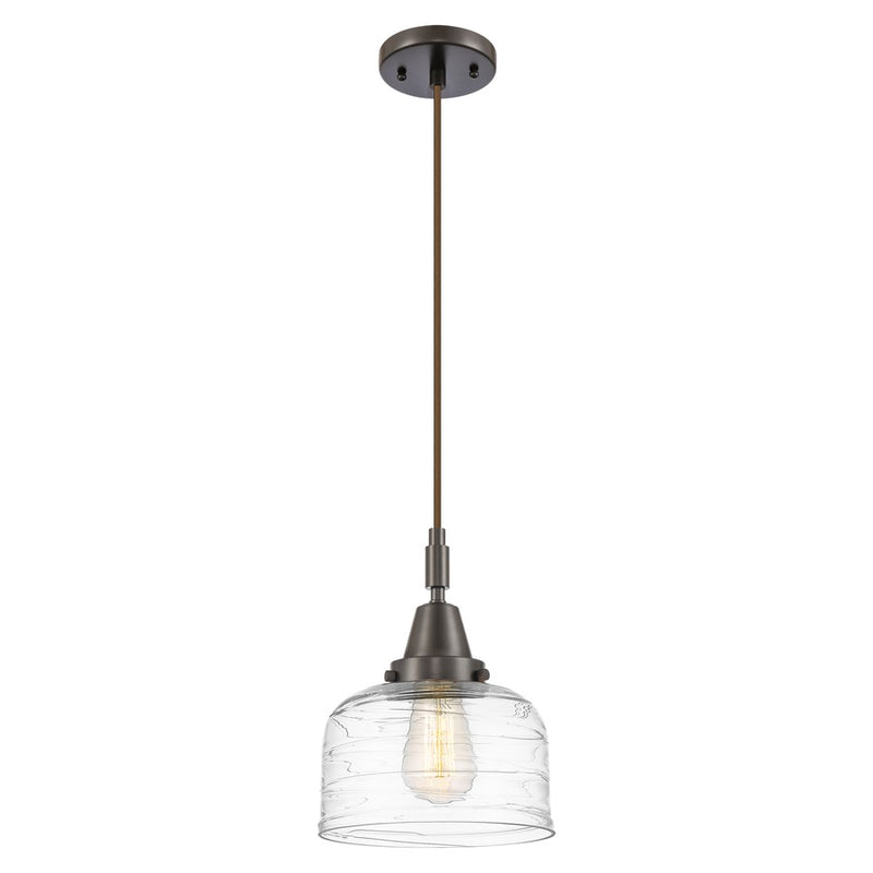 Innovations Caden Bell 8" Cord Mini Pendant, Bronze/Clear Deco - 447-1P-OB-G713