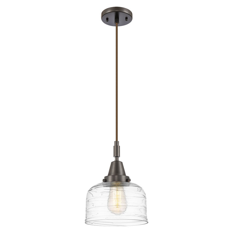 Innovations Caden Bell 8" Cord Mini Pendant, Bronze/Clear Deco - 447-1P-OB-G713