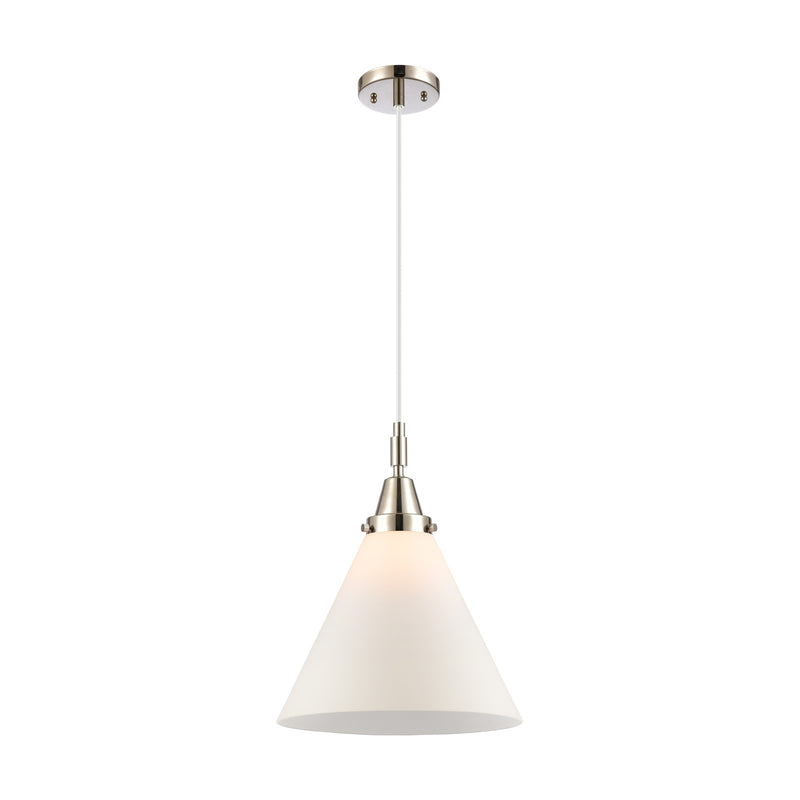 Innovations Cone 12in 1-Light Mini Pendant | Industrial Polished Nickel and Matte White Glass | Kitchen Island & Dining Room | Model 447-1P-PN-G41-L