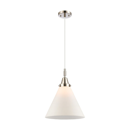 Innovations Cone 12in 1-Light Mini Pendant | Industrial Polished Nickel and Matte White Glass | Kitchen Island & Dining Room | Model 447-1P-PN-G41-L