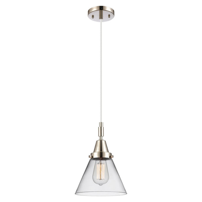 Innovations Caden Cone 8" Cord Mini Pendant, PN/Clear - 447-1P-PN-G42