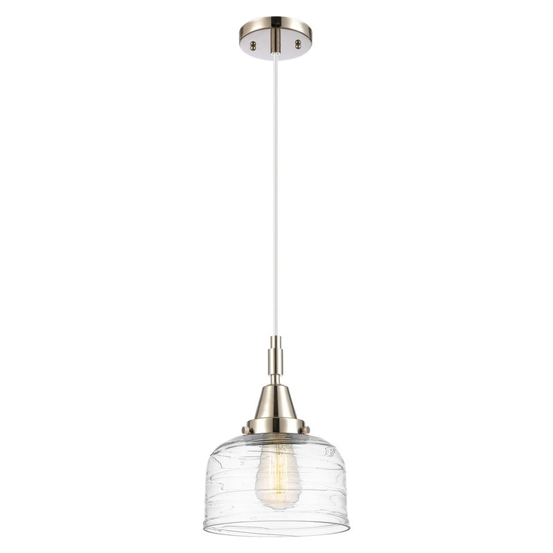 Innovations Caden Bell 8" Cord Mini Pendant, PN/Clear Deco - 447-1P-PN-G713