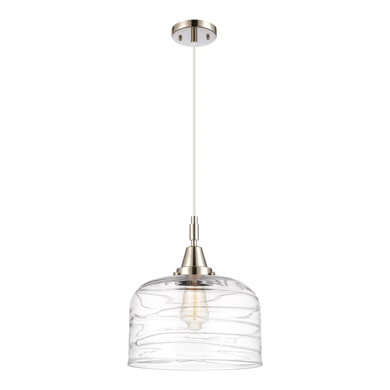 Innovations Bell 12in 1-Light Mini Pendant | Industrial Polished Nickel and Clear Deco Swirl Glass | Kitchen Island & Dining | Model 447-1P-PN-G713-L
