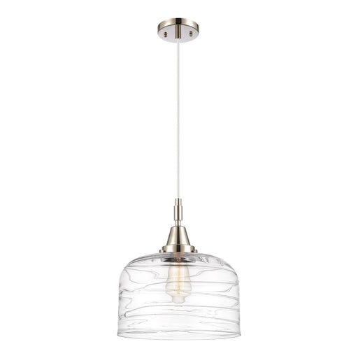 Innovations Bell 12in 1-Light Mini Pendant | Industrial Polished Nickel and Clear Deco Swirl Glass | Kitchen Island & Dining | Model 447-1P-PN-G713-L