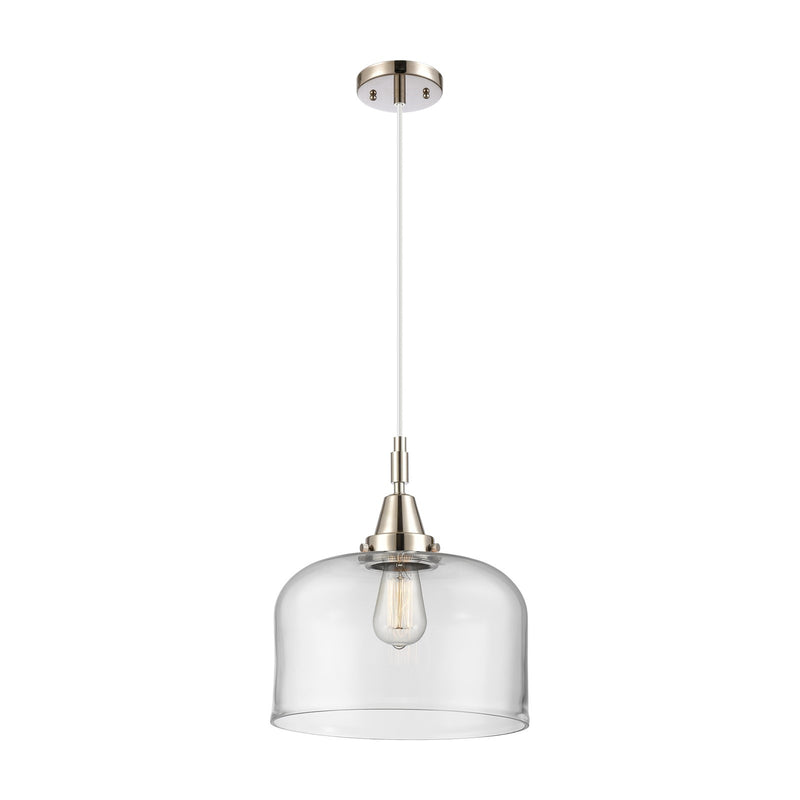 Innovations Bell 12in 1-Light Mini Pendant | Industrial Polished Nickel and Clear Glass | Kitchen Island & Dining Room | Model 447-1P-PN-G72-L