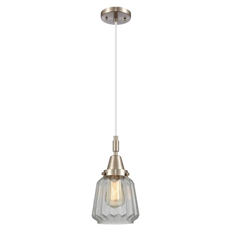 Innovations Caden Chatham 7" Cord Mini Pendant, SN/Clear - 447-1P-SN-G142