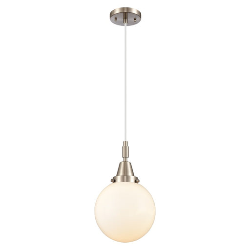 Innovations Caden Beacon 8" Cord Mini Pendant, SN/White - 447-1P-SN-G201-8
