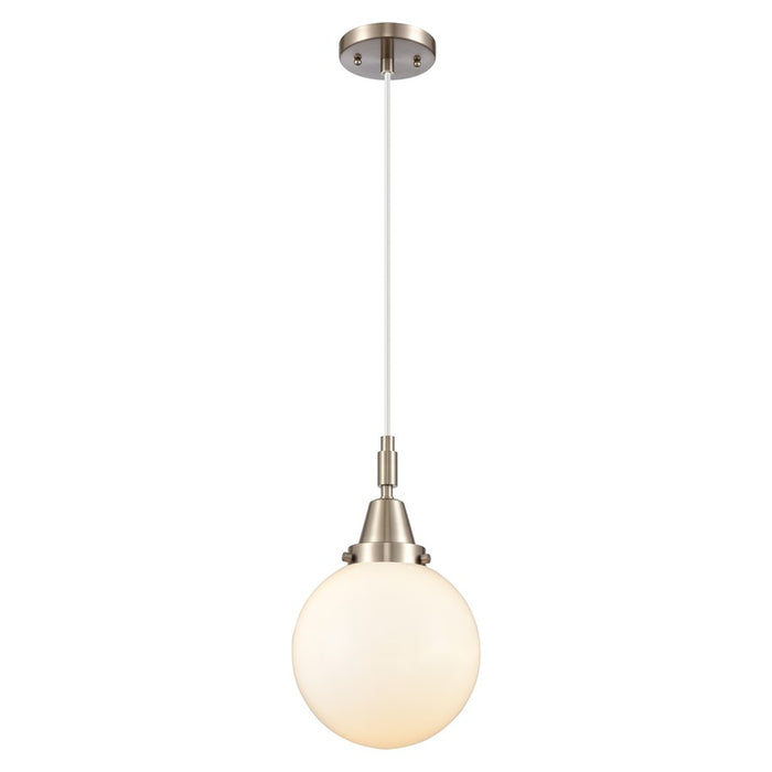 Innovations Caden Beacon 8" Cord Mini Pendant, SN/White - 447-1P-SN-G201-8