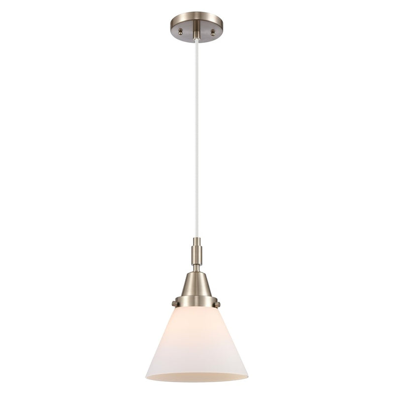 Innovations Caden Cone 8" Cord Mini Pendant, Satin Nickel/White - 447-1P-SN-G41