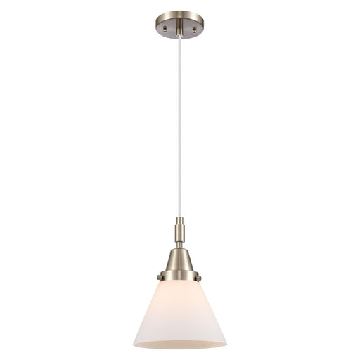 Innovations Caden Cone 8" Cord Mini Pendant, Satin Nickel/White - 447-1P-SN-G41
