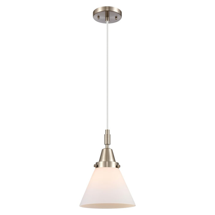 Innovations Caden Cone 8" Cord Mini Pendant, Satin Nickel/White - 447-1P-SN-G41