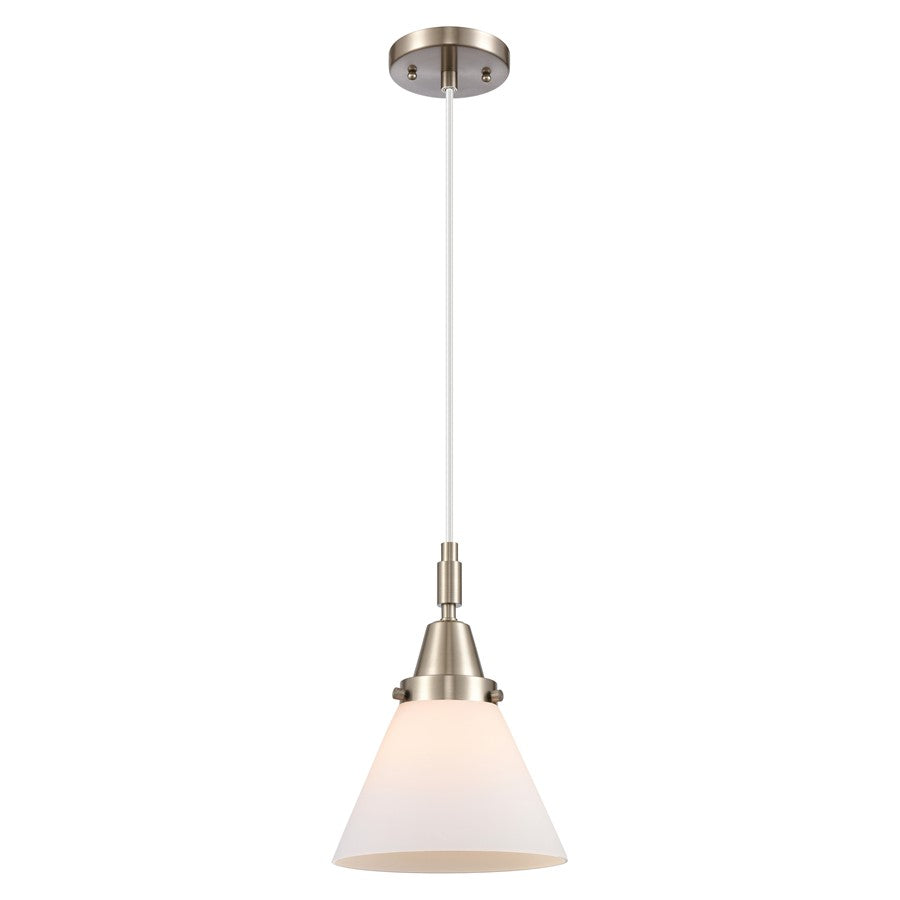 Innovations Caden Cone 8" Cord Mini Pendant, Satin Nickel/White - 447-1P-SN-G41