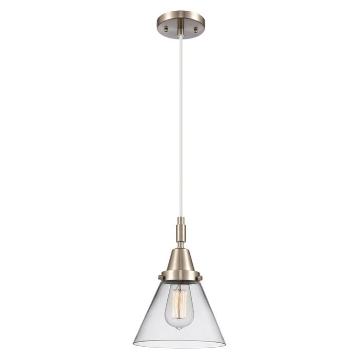 Innovations Caden Cone 8" Cord Mini Pendant, Satin Nickel/Clear - 447-1P-SN-G42